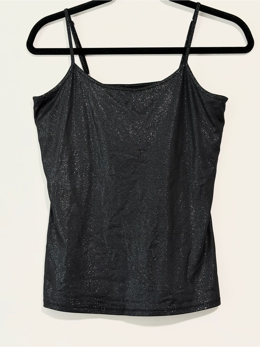 White House Black Market Black Shimmer Camisole Tank Top with Built in Shelf Bra